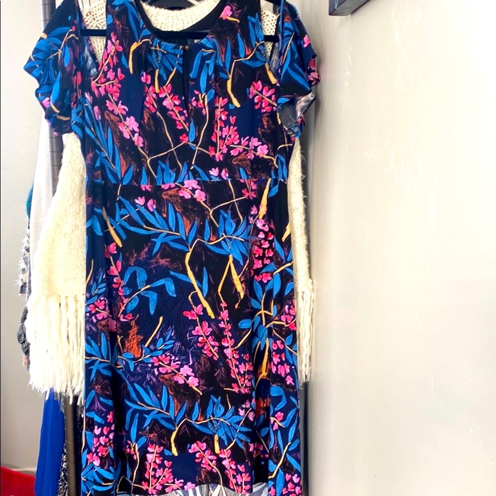 Anthropologie Maeve Floral Blue and Pink Dress size 14 - Picture 1 of 10